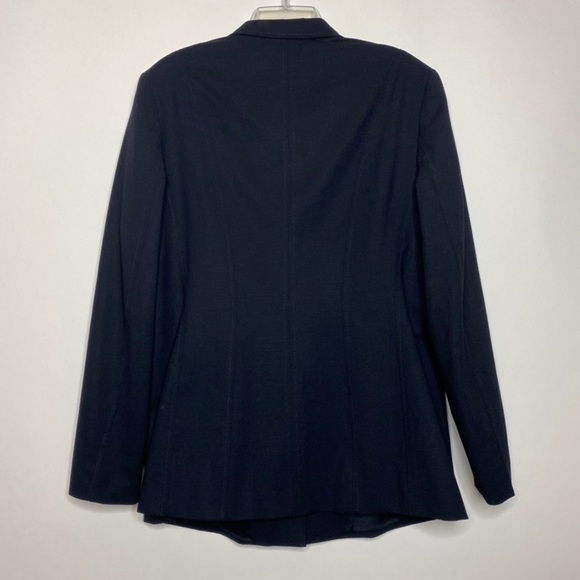 Escada Belted Wool Blazer 44 Navy Blue - Picture 2 of 10